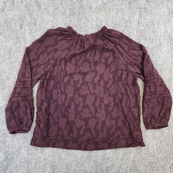J Jill Top Womens Medium Purple Ventana Jacquard Popover Blouse Casual Boho Chic - Picture 3 of 15